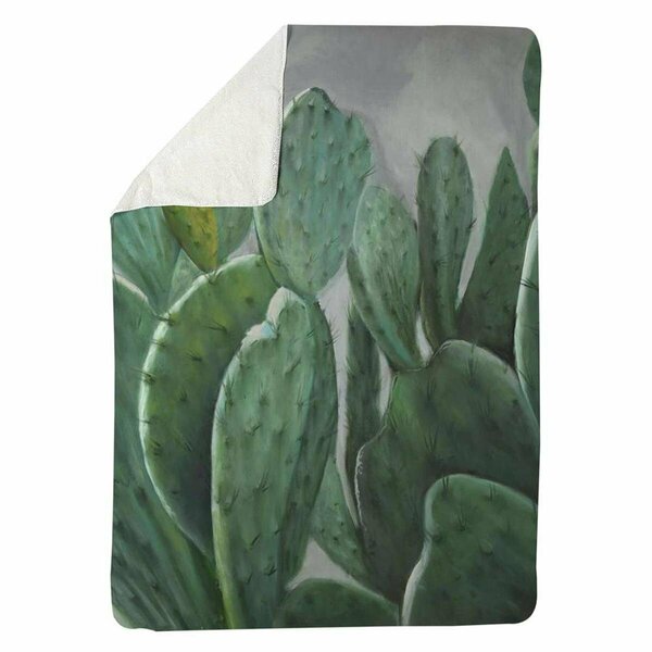 Begin Home Decor 60 x 80 in. Paddle Cactus-Sherpa Fleece Blanket 5545-6080-FL139